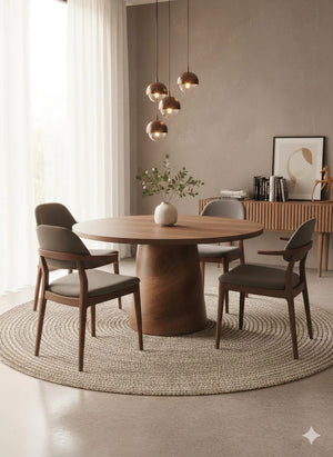 Table à manger - Effet Noyer - Ronde - Chaïma