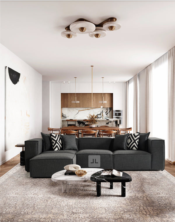 Canapé Modulable - Tissu velours, laine bouclée ou lin - Modulés 3+1 – Celia