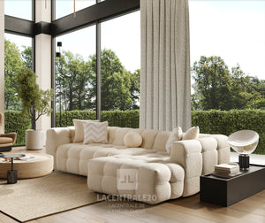 Canapé d’angle – Tissu laine bouclée – Carmen