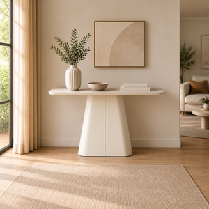 Console - 120 cm - Lunéa avec plateau MDF mélaminé et pied métal blanc cassé